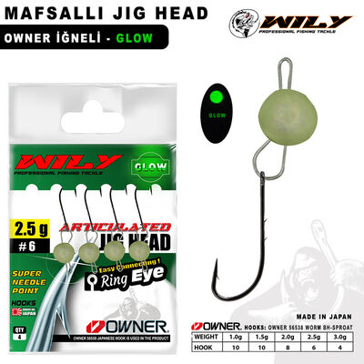 Wily - Wily Jig Head Mafsallı Owner İğneli - Glow